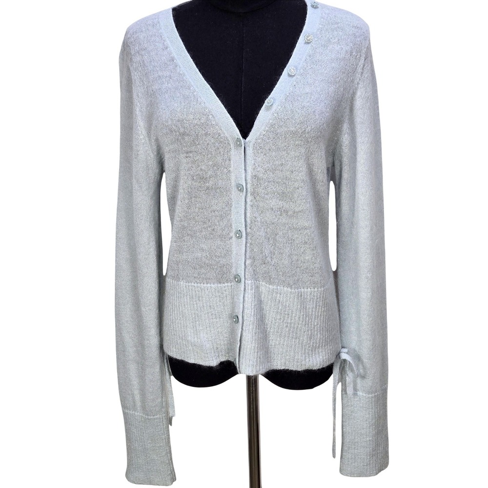 Women's Moth Anthropologie M Blue Mohair Wool Blend Sheer Knit Cardigan Sweater